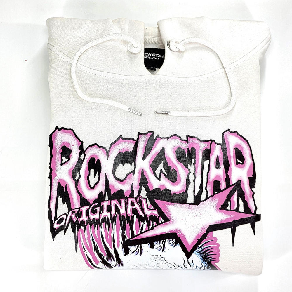Rockstar Original Skull Hoodie Men L Y2K Pink Graphic Streetwear - Picture 7 of 16